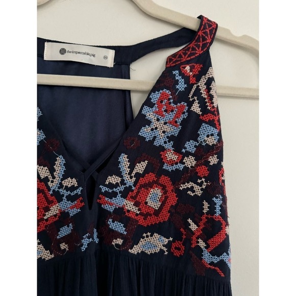 The Impeccable Pig Boho Racerback Embroidered Bodice Dress Size XS Lined - Picture 4 of 6